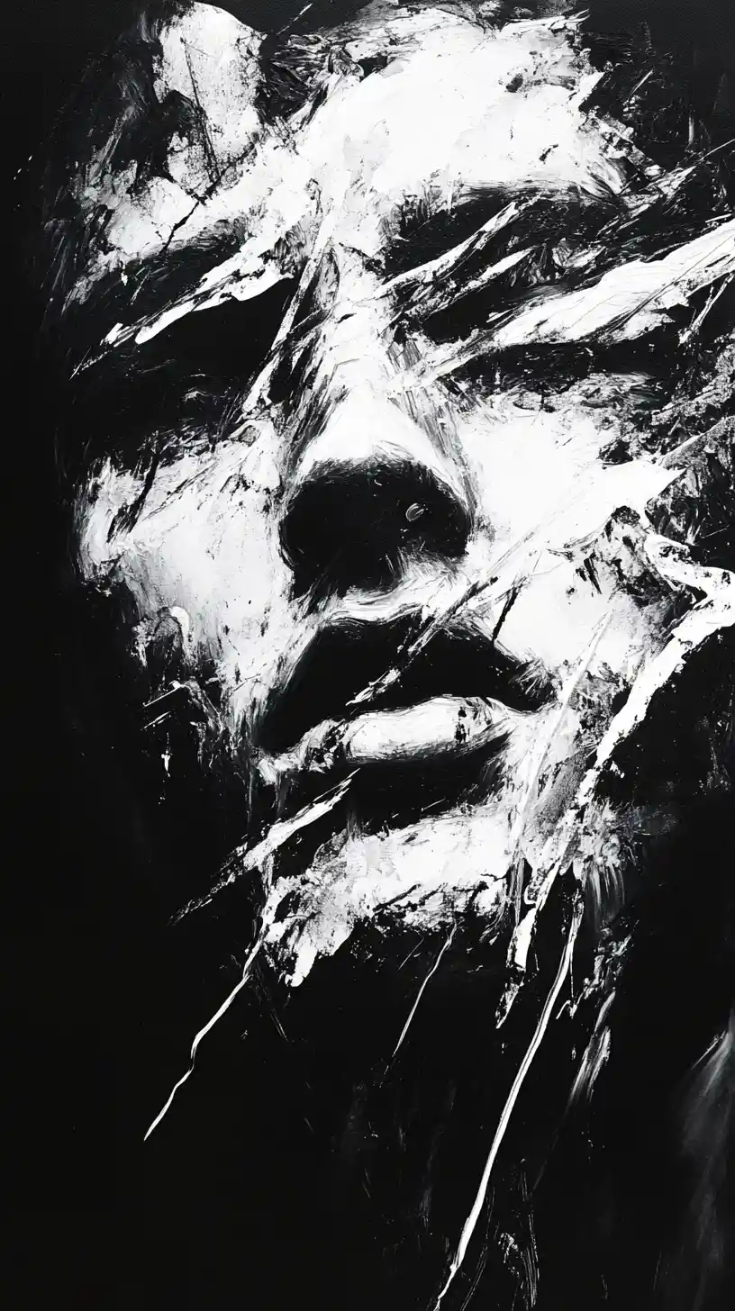 Dramatic abstract close up portrait in bold white paint