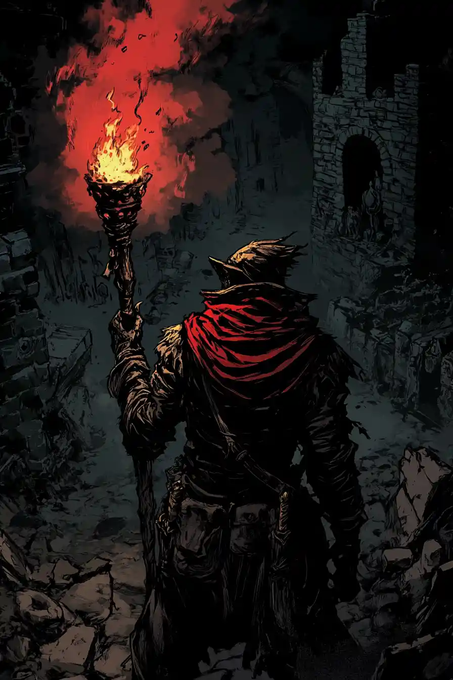 Crowd Huddled In A Torchlit Dungeon Interior