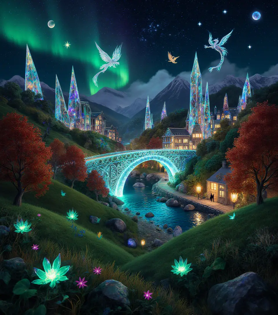 Fantastical Crystal City Under A Starry Night Sky