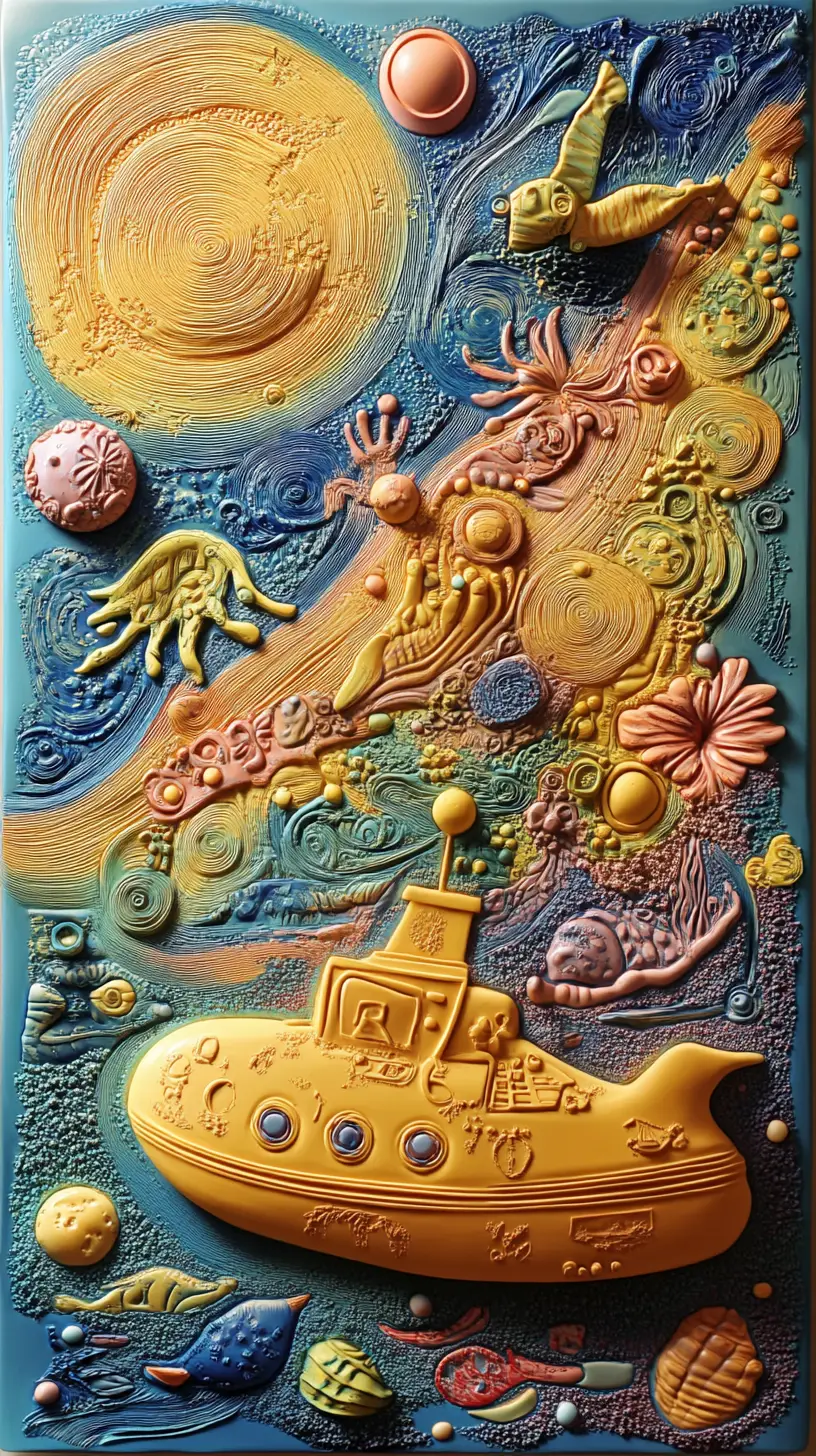 Yellow Submarine Floating In A Psychedelic Fantasy Seascape