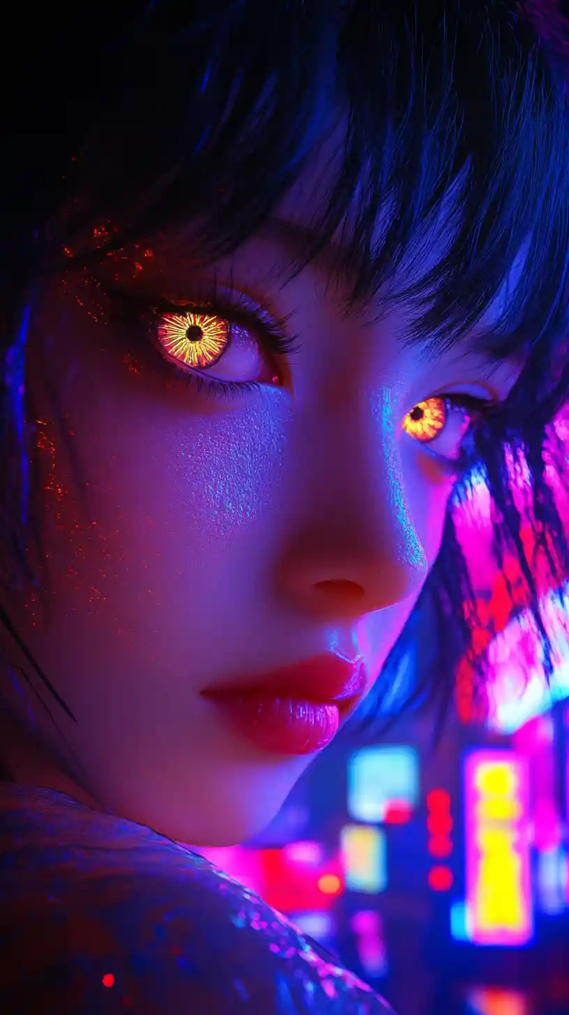 Anime girl close up glowing in the dark
