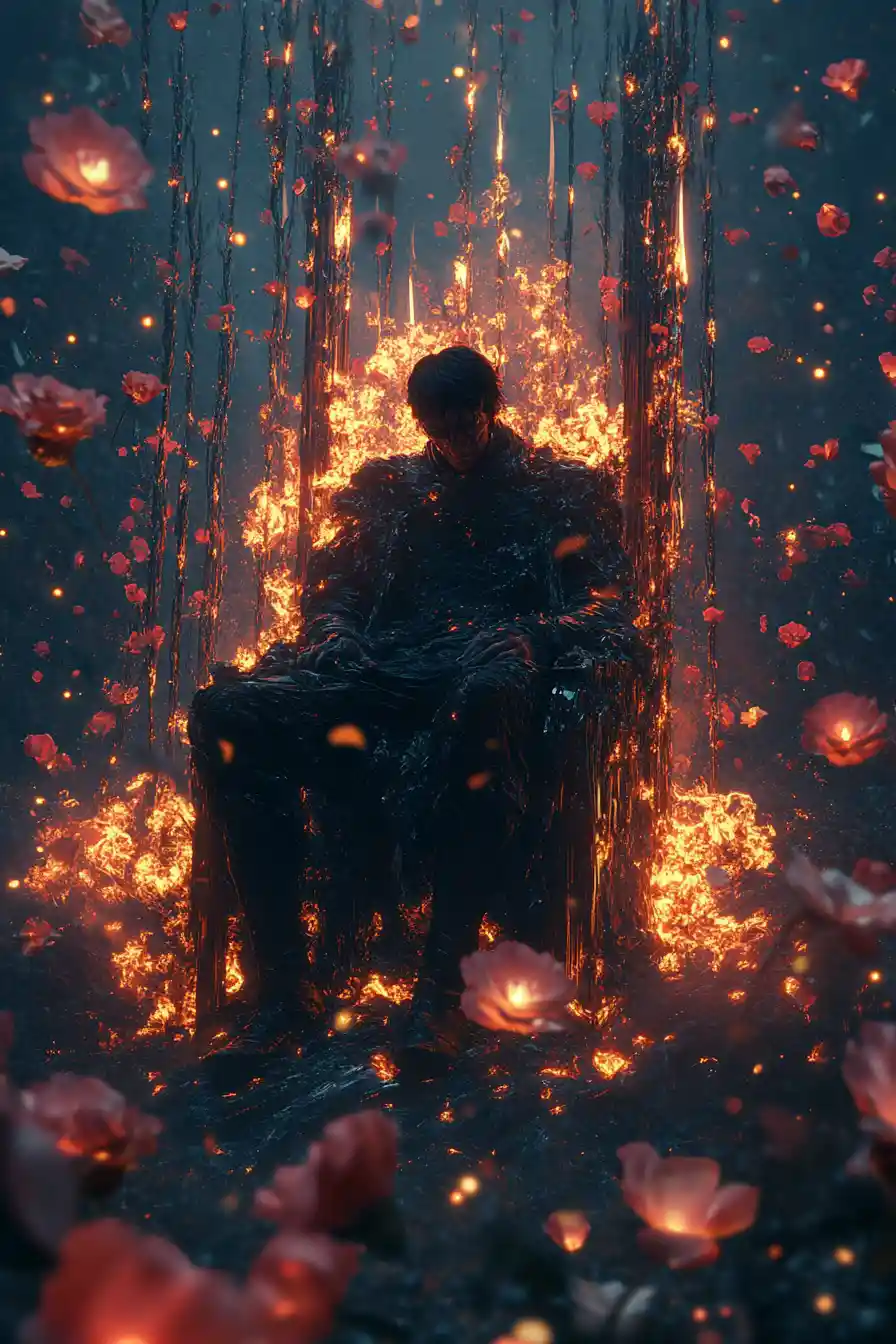 Hades On Obsidian Throne In Fiery Underworld Bloom