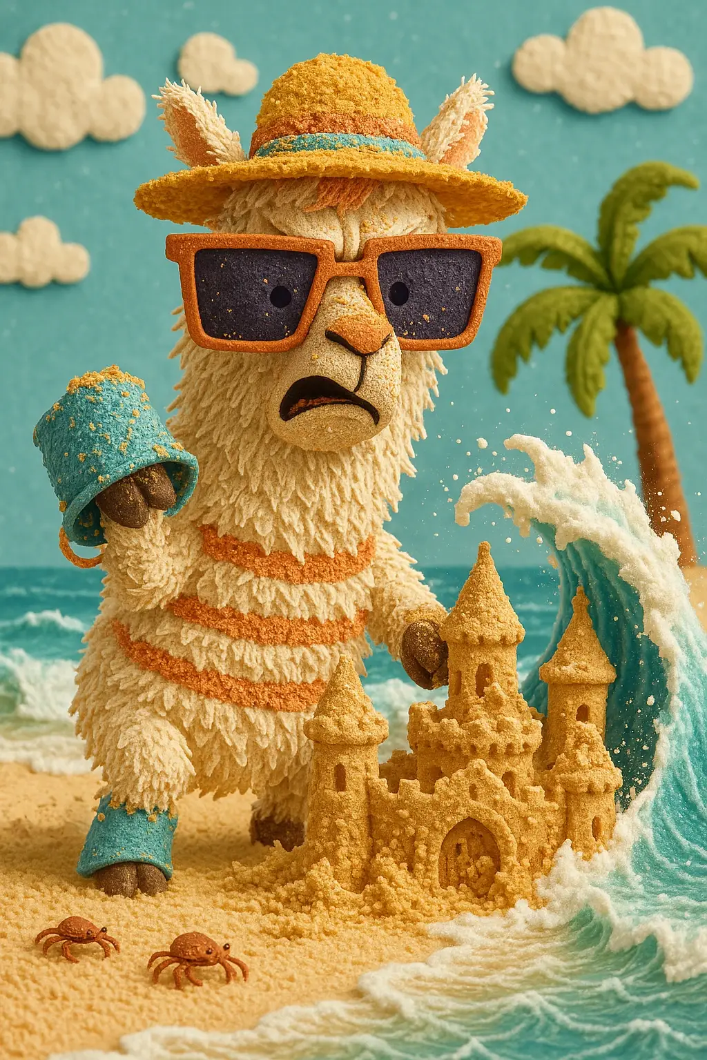 Llama Building A Sandcastle On A Sunny Beach
