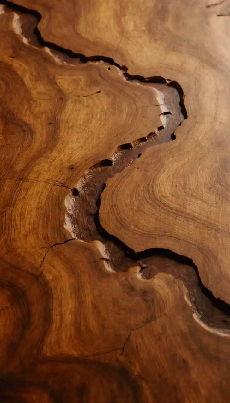 Teakwood plank with flowing natural grain patterns