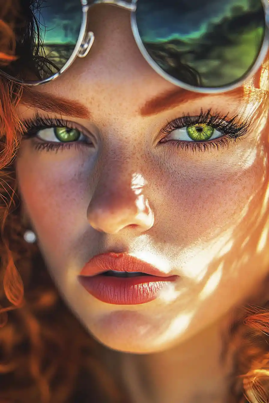 Close up portrait of a red haired woman in sunlight