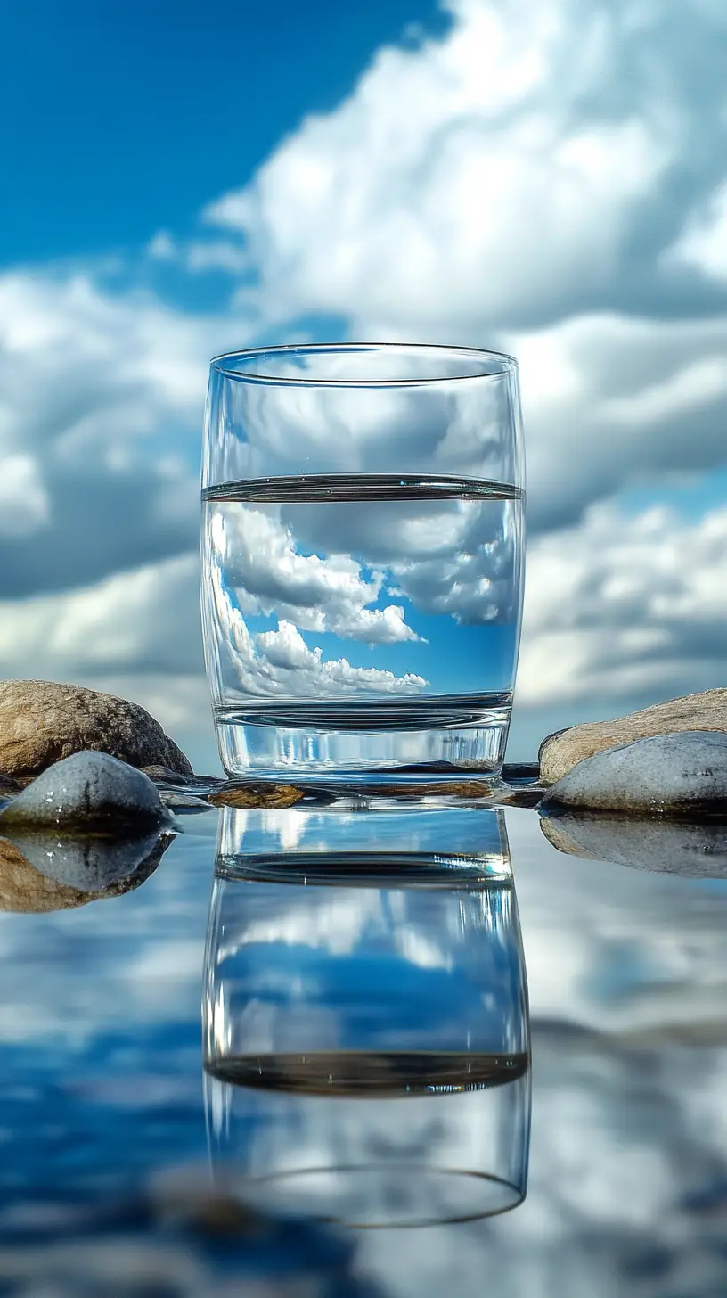 Close up water droplet above ocean under blue sky