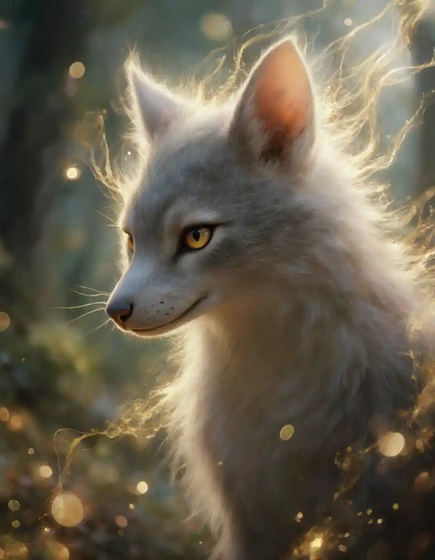 Mystical forest creature portrait with glowing magical wisps