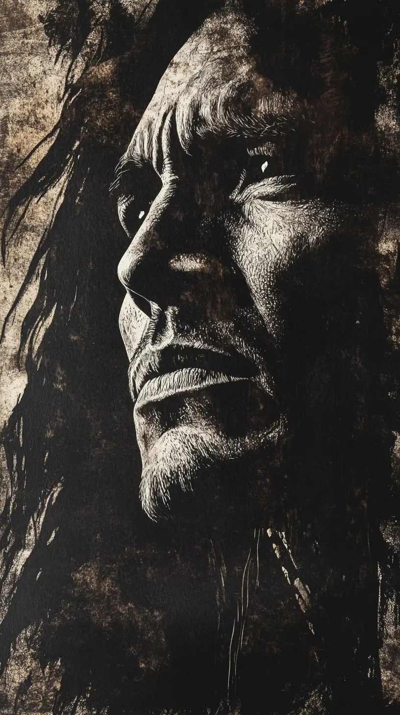 Intense close up portrait of a native american warrior