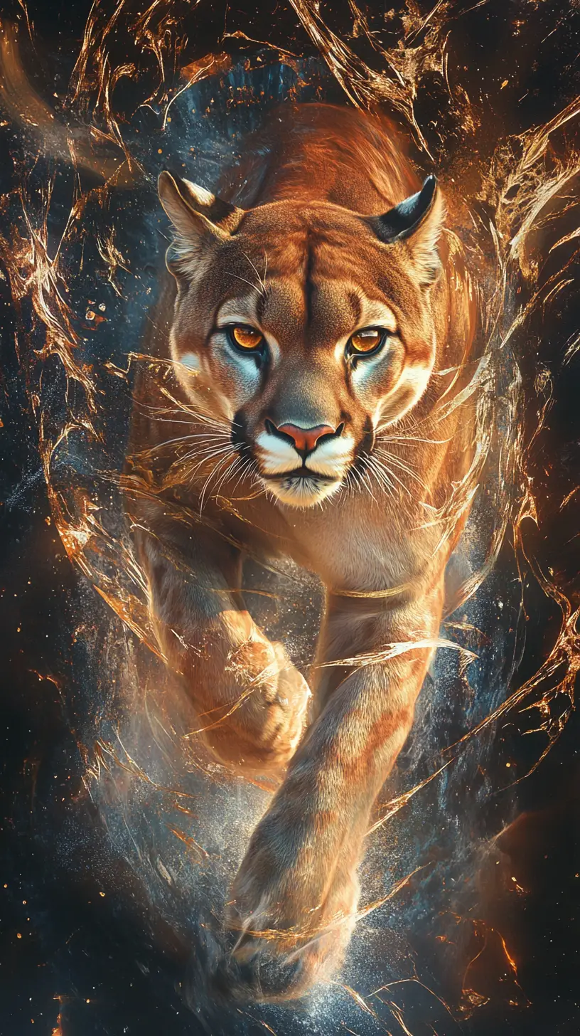 Surreal impasto puma with swirling abstract colors