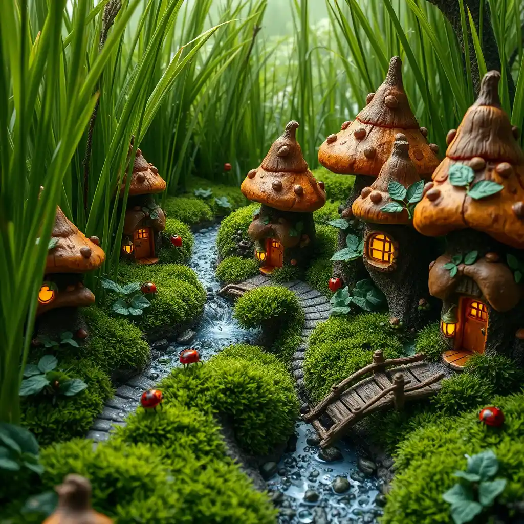 Villaggio in Miniatura di Gnomi tra i Funghi sul Pavimento del Bosco