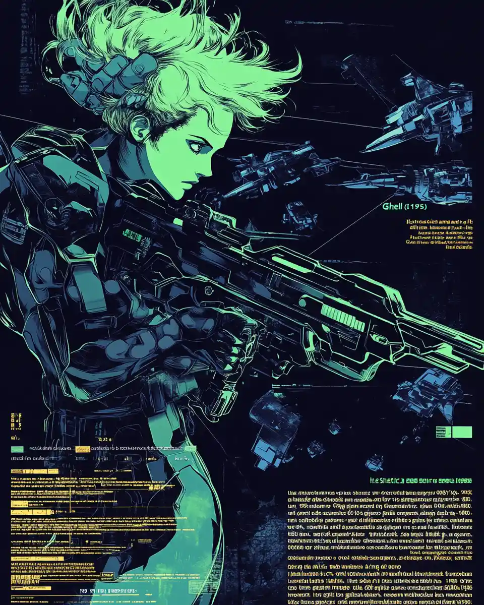 Anime-Sci-Fi-Frau mit Gewehr auf trostlosem außerirdischen Schlachtfeld