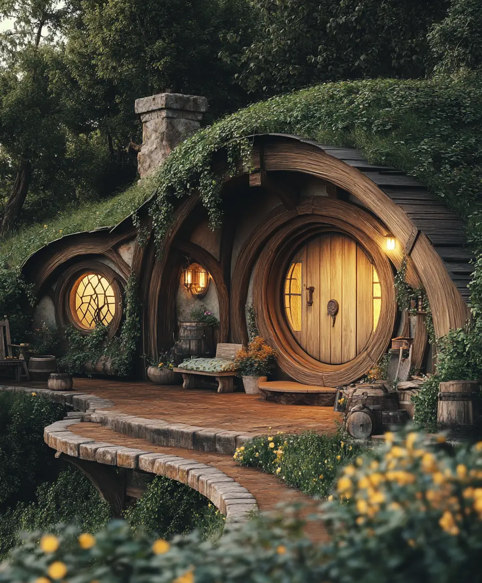 Cozy Fantasy Hobbit House In A Lush Green Landscape