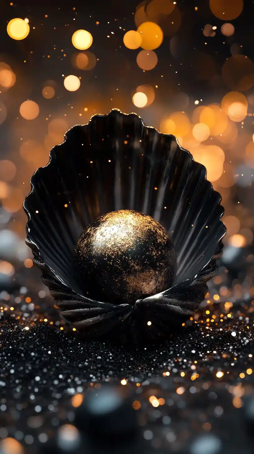 Close up of earthlike sphere in open seashell painting