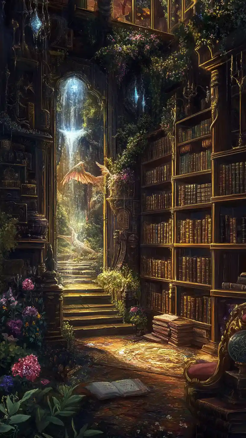 Mystical Wizards Library Filled With Ancient Magical Artifacts