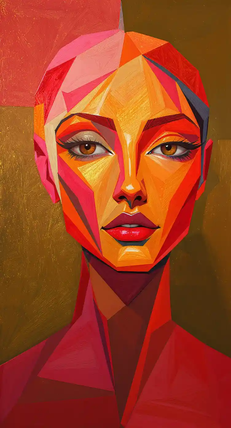 Abstract geometric portrait of a serene woman