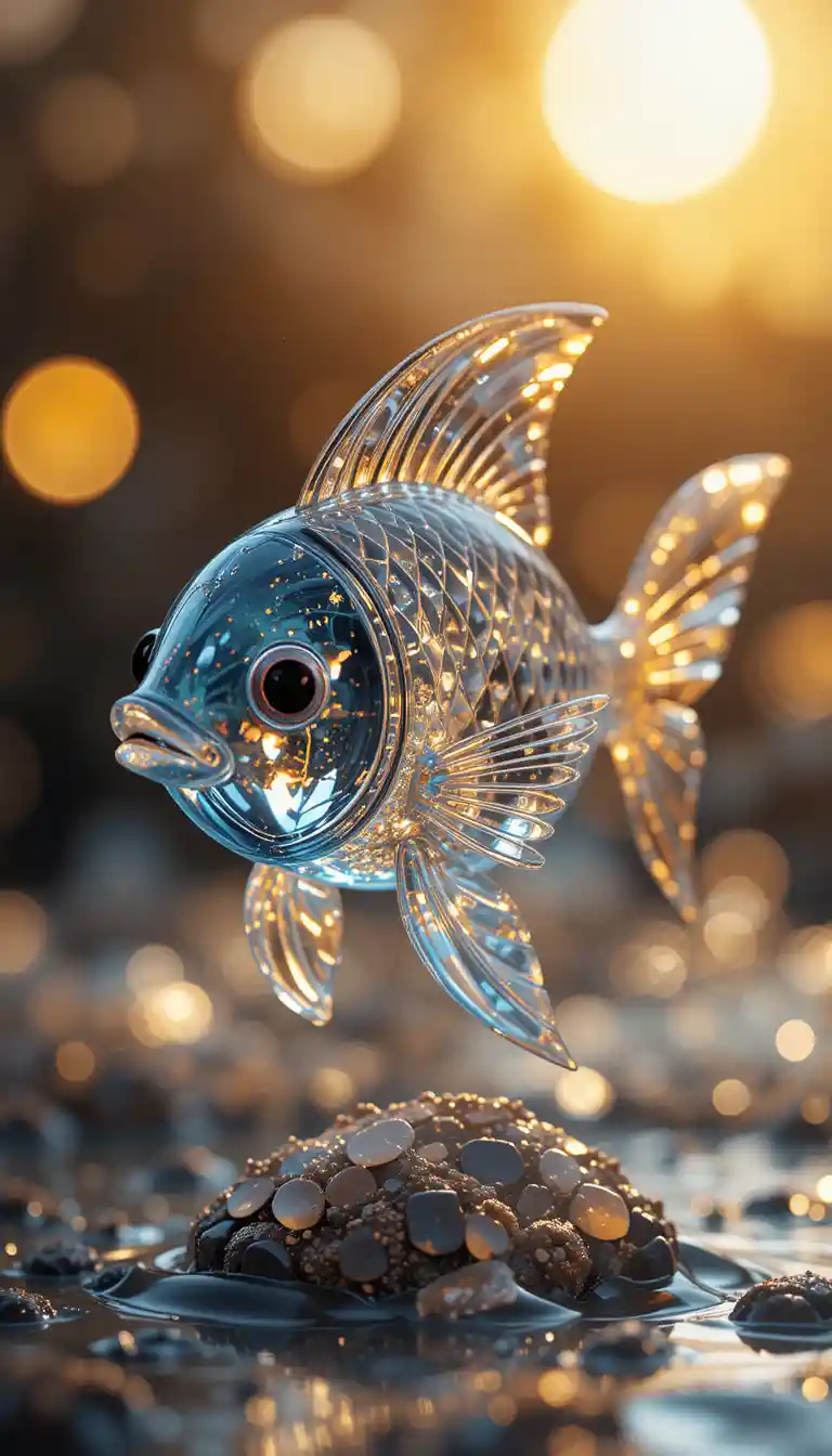 Glass crystal fish glowing in warm sunlight