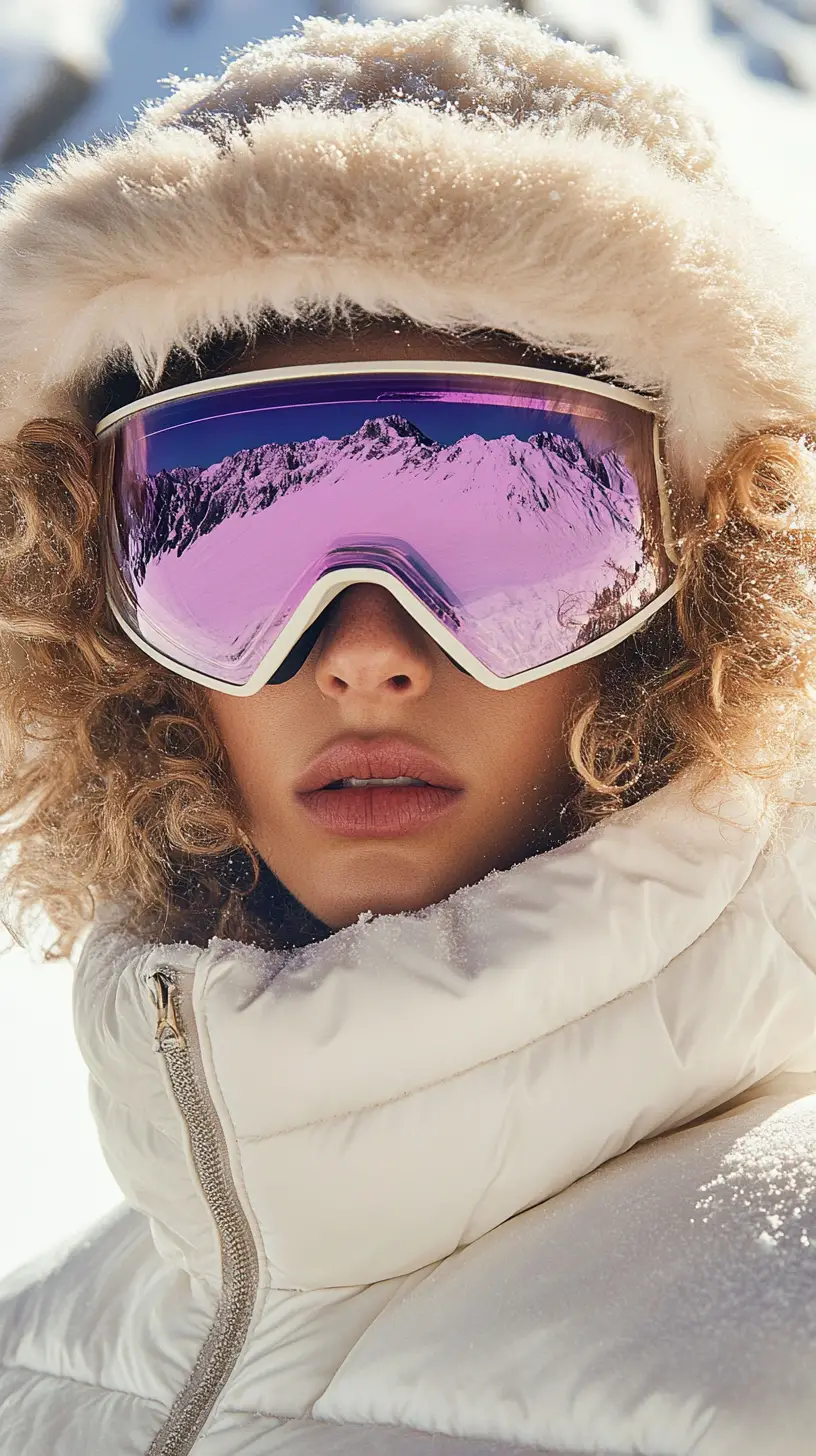 Woman in luxury ski jacket with fur hood