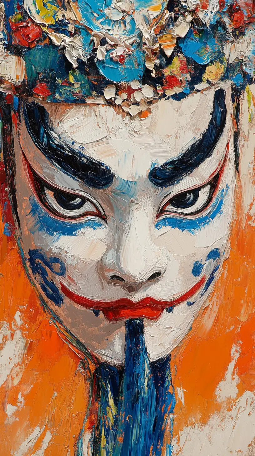 Close up impasto portrait of an opera mask face