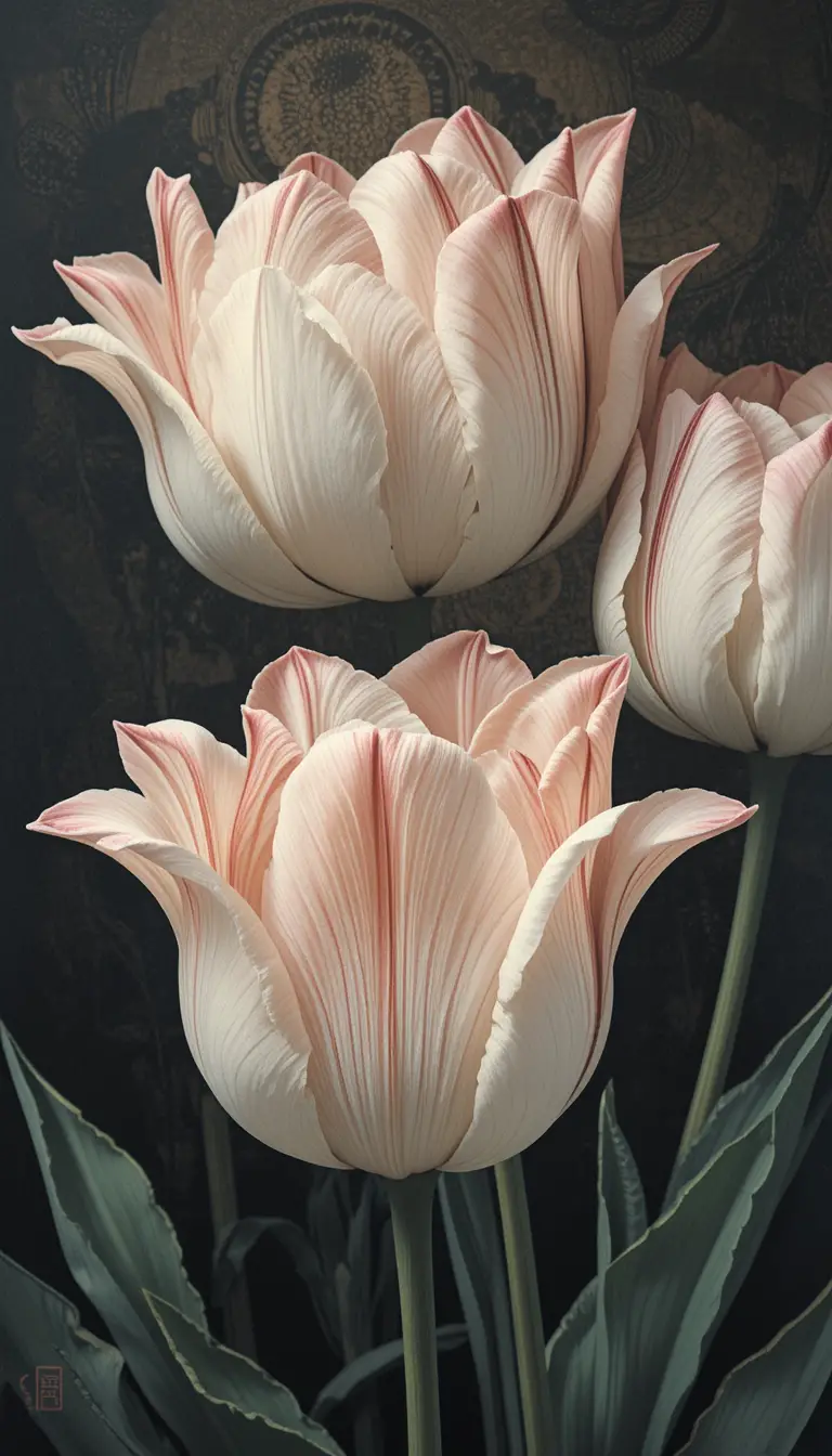 Hyperrealistic tulip illustration with layered curling petals
