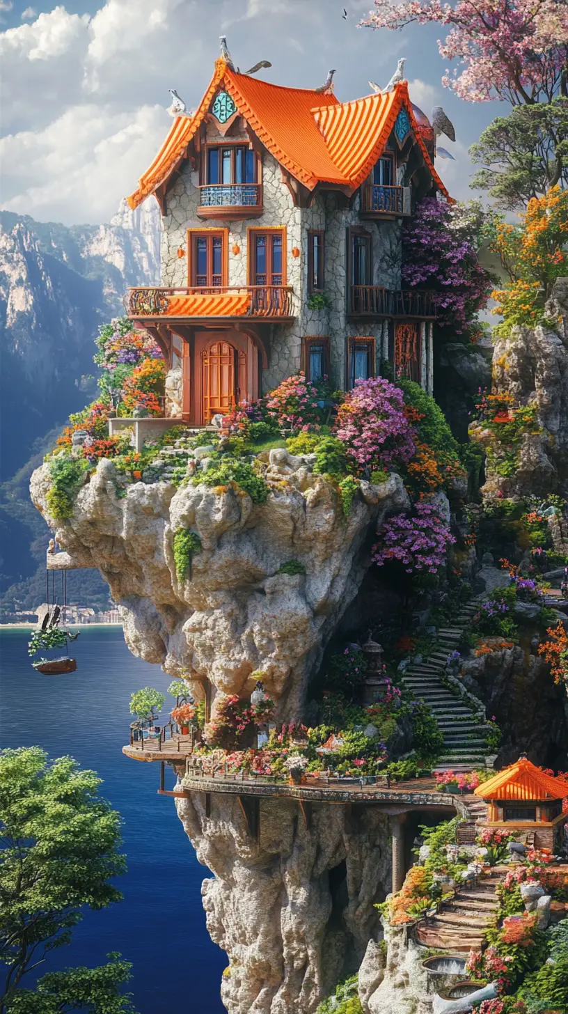 Whimsical Korean Fantasy House On A Floating Cliff