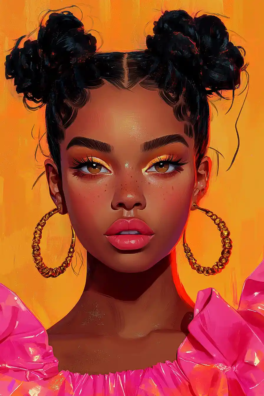 Portrait of a woman with braids and golden eyes