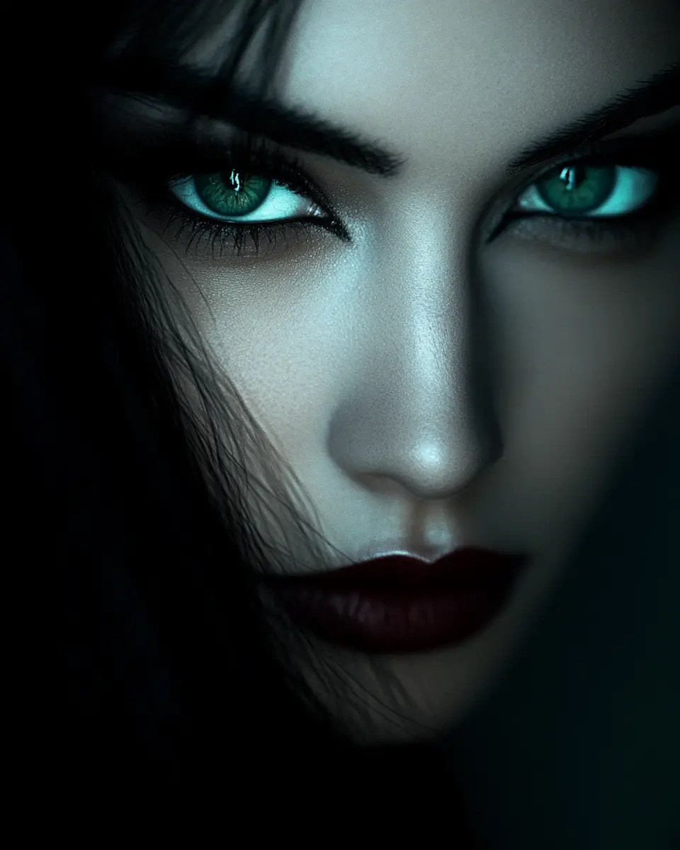 Mysterious woman in chiaroscuro close up portrait