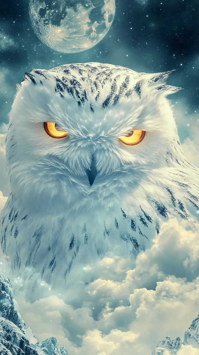 Snowy Owl Guardian Above A Cosmic Winter Landscape