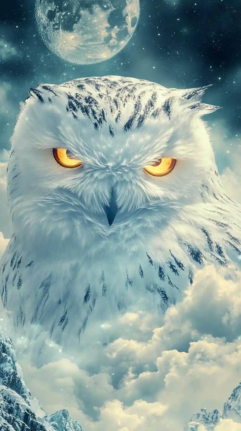 Snowy Owl Guardian Above A Cosmic Winter Landscape