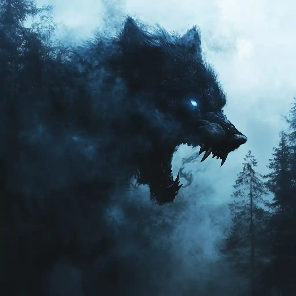 Wolf Howling At The Edge Of A Smoky Forest