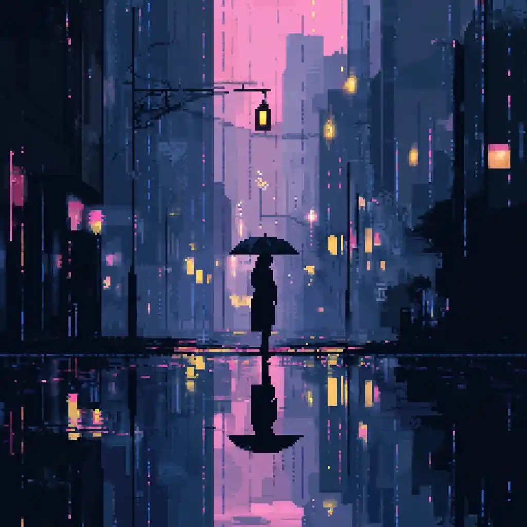 Woman Under Transparent Umbrella In Pastel City Rain