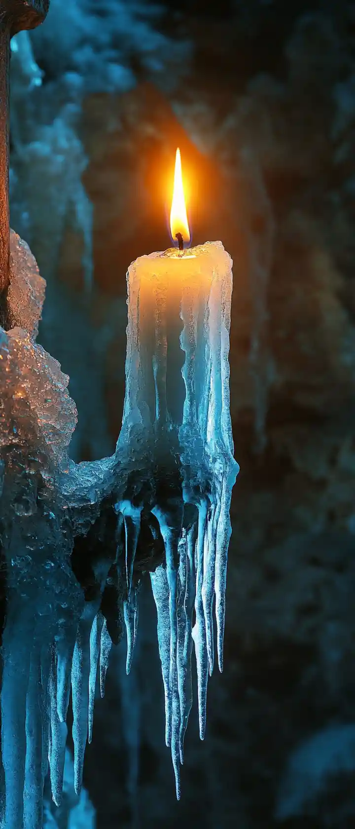 Single candle in a cathedral of frozen tears
