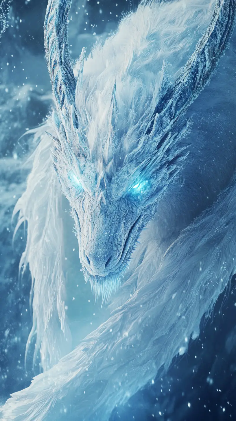 Mythical Polar Dragon Amid Aurora And Frozen Crater