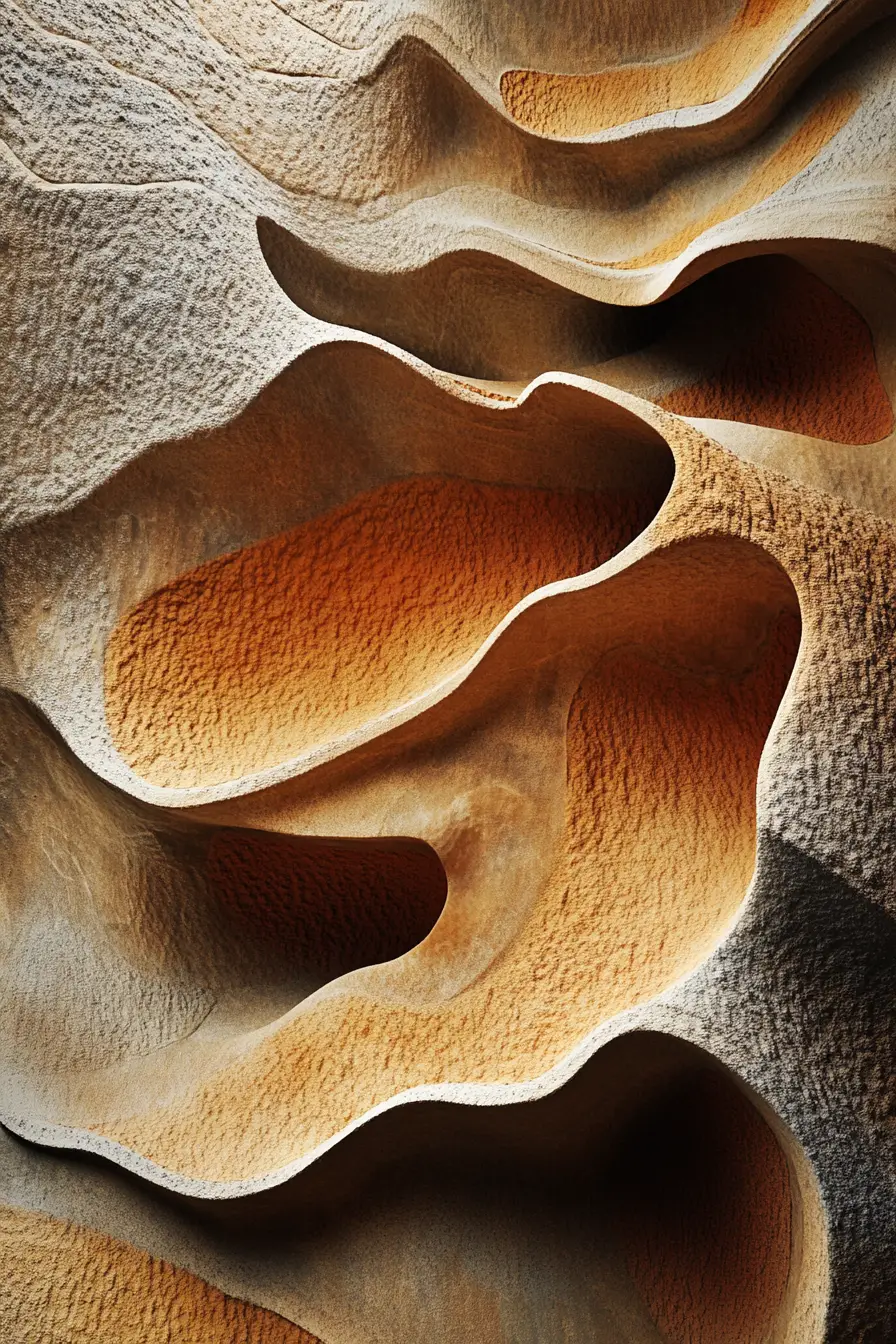 Monochrome abstract painting of textured organic shapes