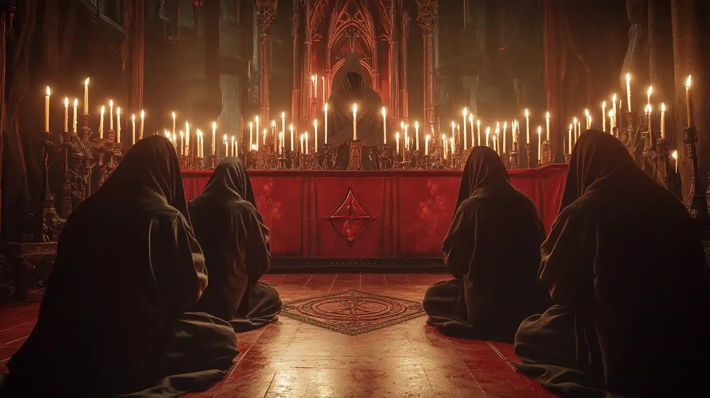 Dark satanic ritual before a demonic magic altar