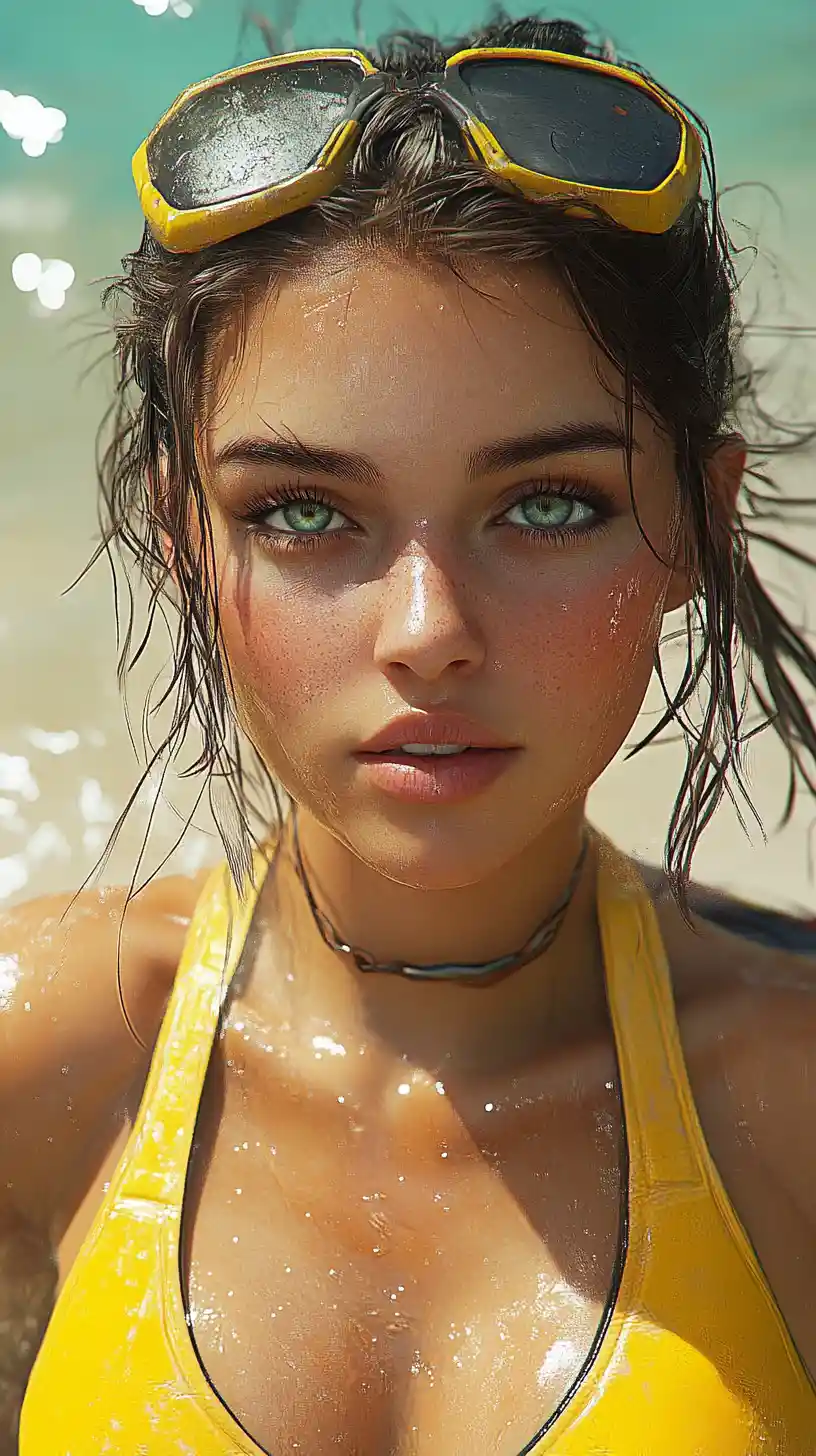 Fantasy lifeguard woman portrait in digital illustration
