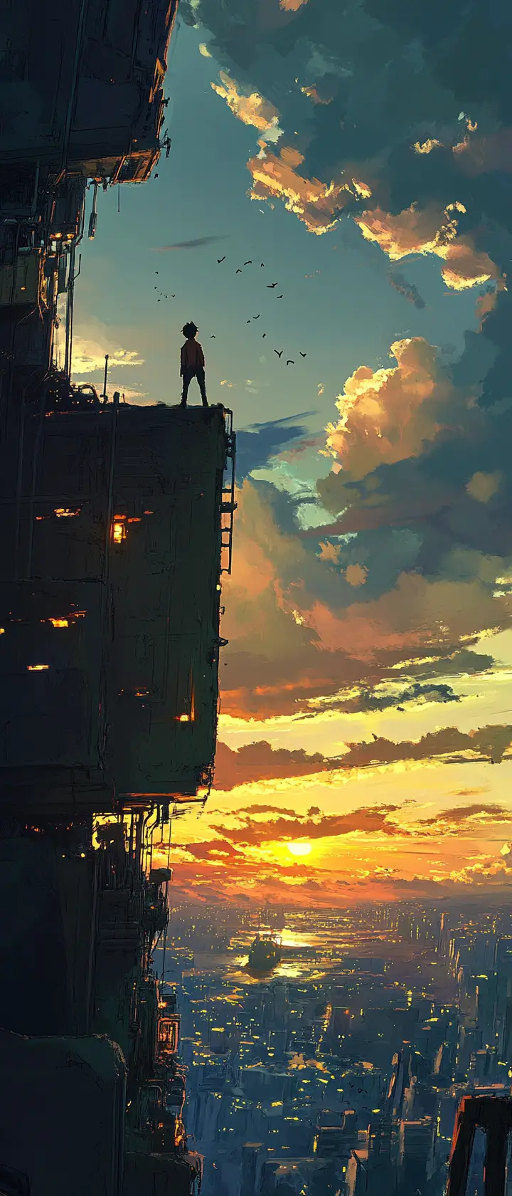 Anime girl in a quiet post apocalyptic wasteland scene