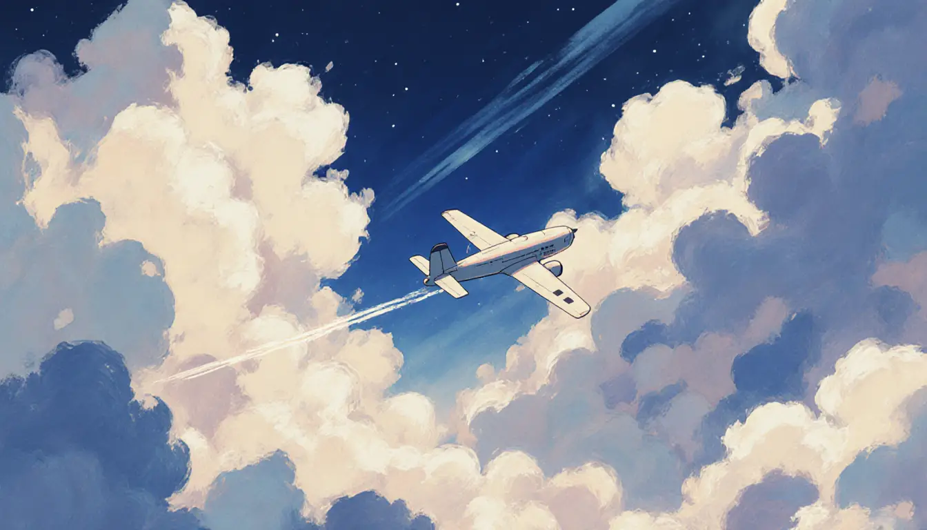 Airplane Flying Above Textured Clouds In Dreamlike Sky
