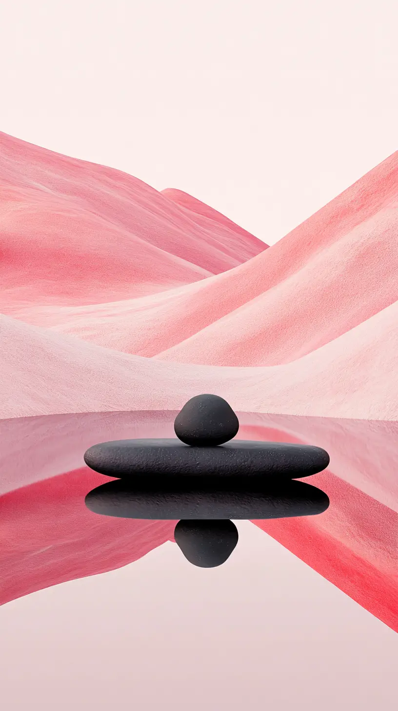 Minimal abstract pink hills reflected in a calm lake