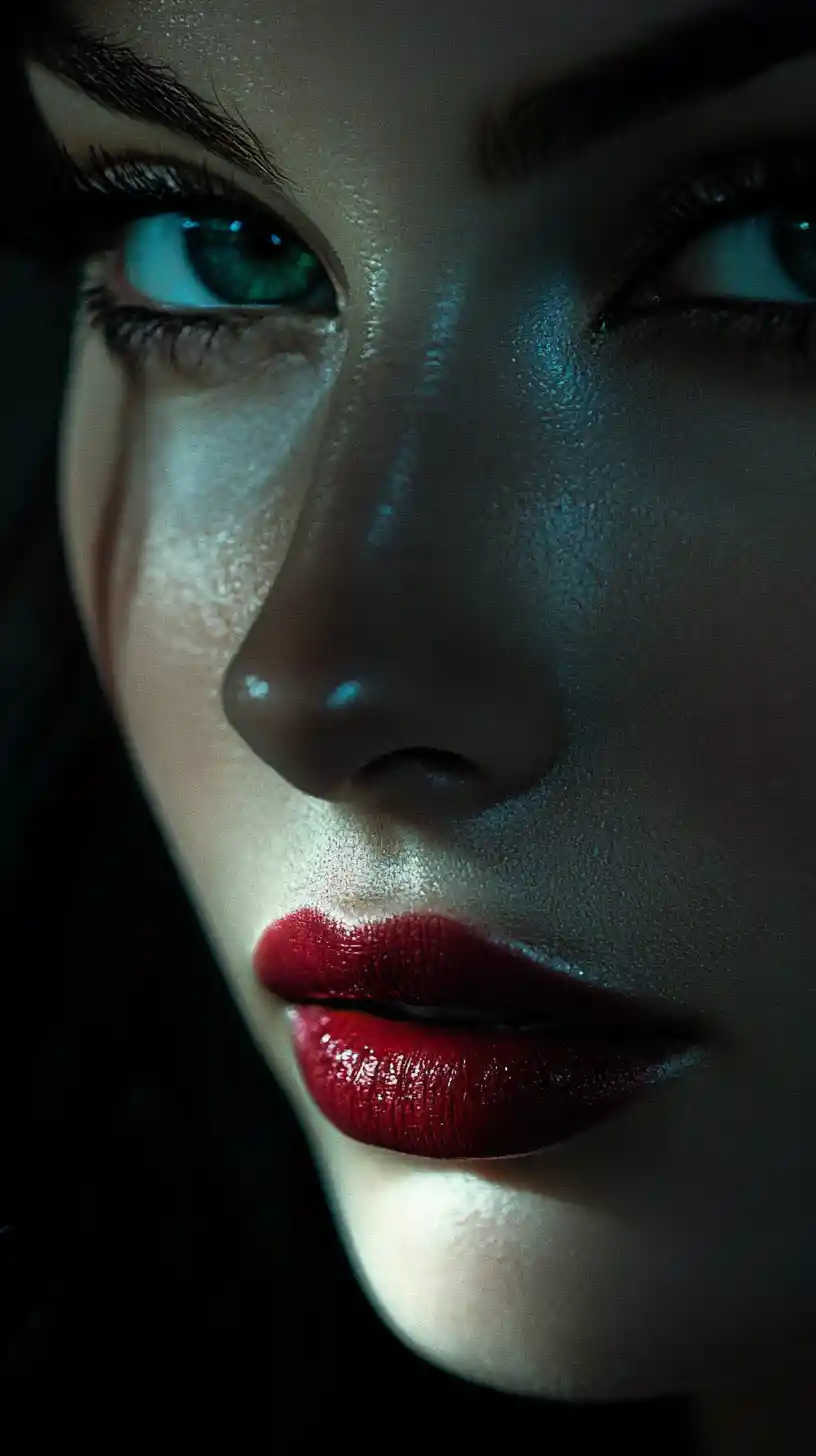 Mysterious redhead woman in chiaroscuro close up portrait