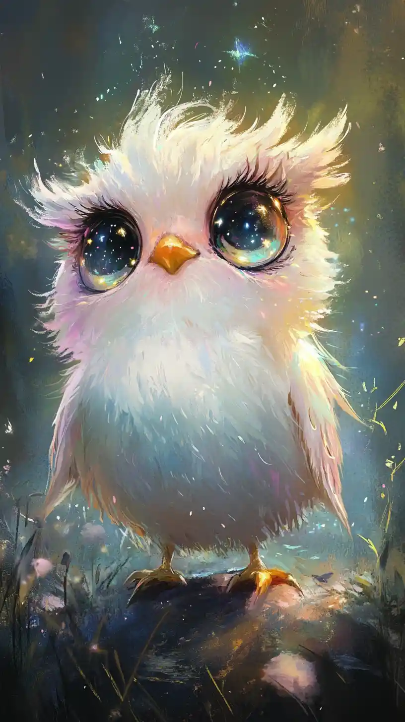 Whimsical watercolor fantasy creature with starry eyes