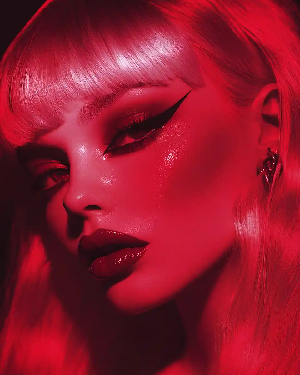 Goth fashion portrait of a woman in dramatic red light