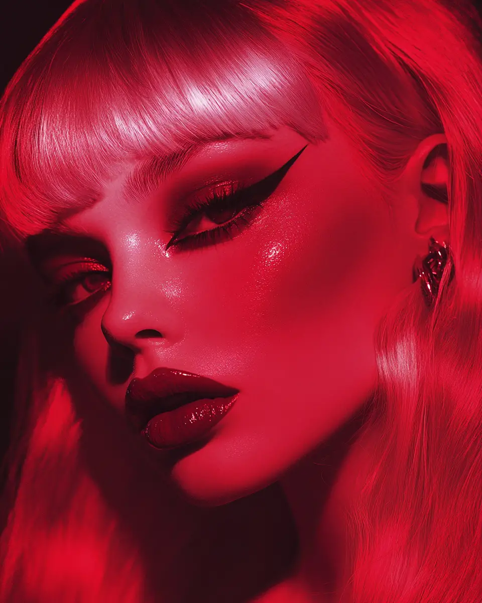 Goth fashion portrait of a woman in dramatic red light