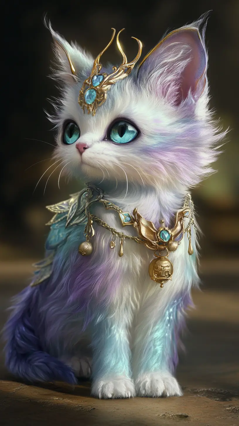 Tall glowing fantasy cat with shimmering colorful fur