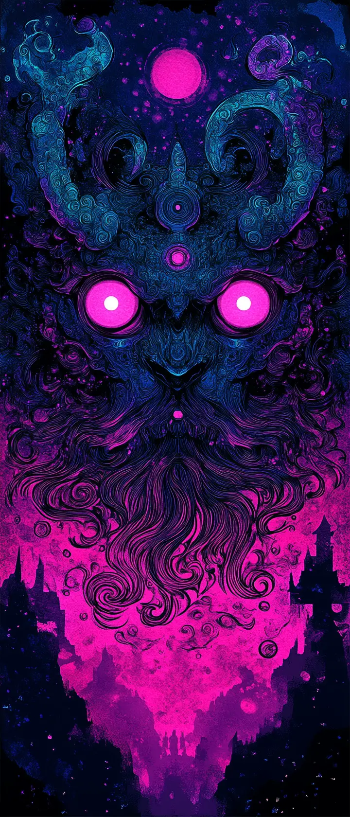 Mythical creature with neon pop art cosmic engravings