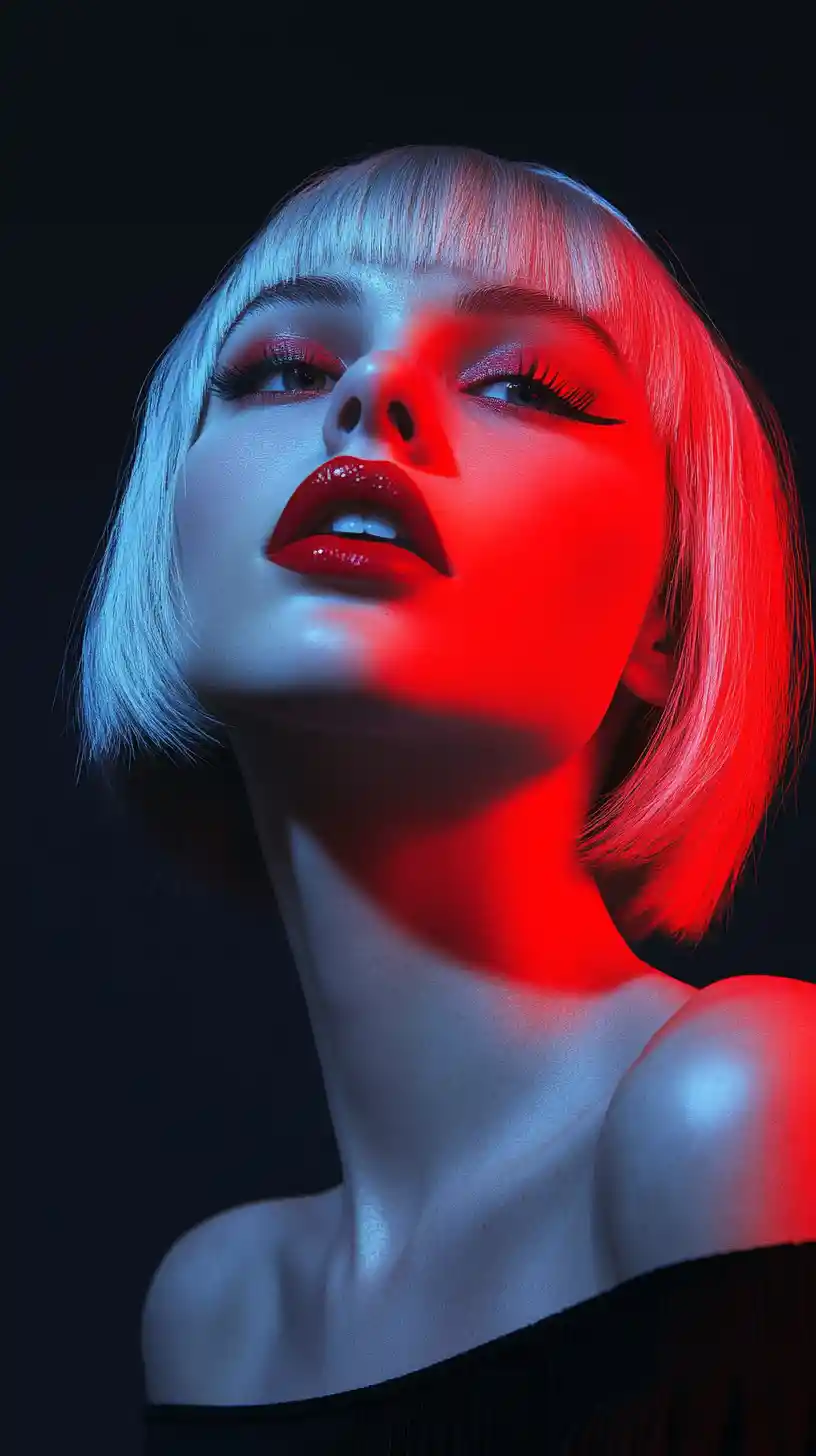 Cinematic portrait of woman in dramatic colored light