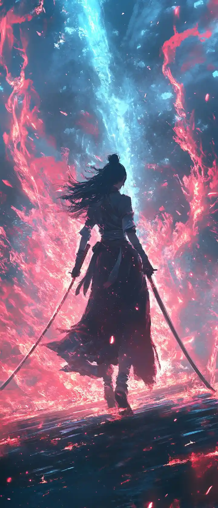 Serene anime heroine radiating overwhelming inner power