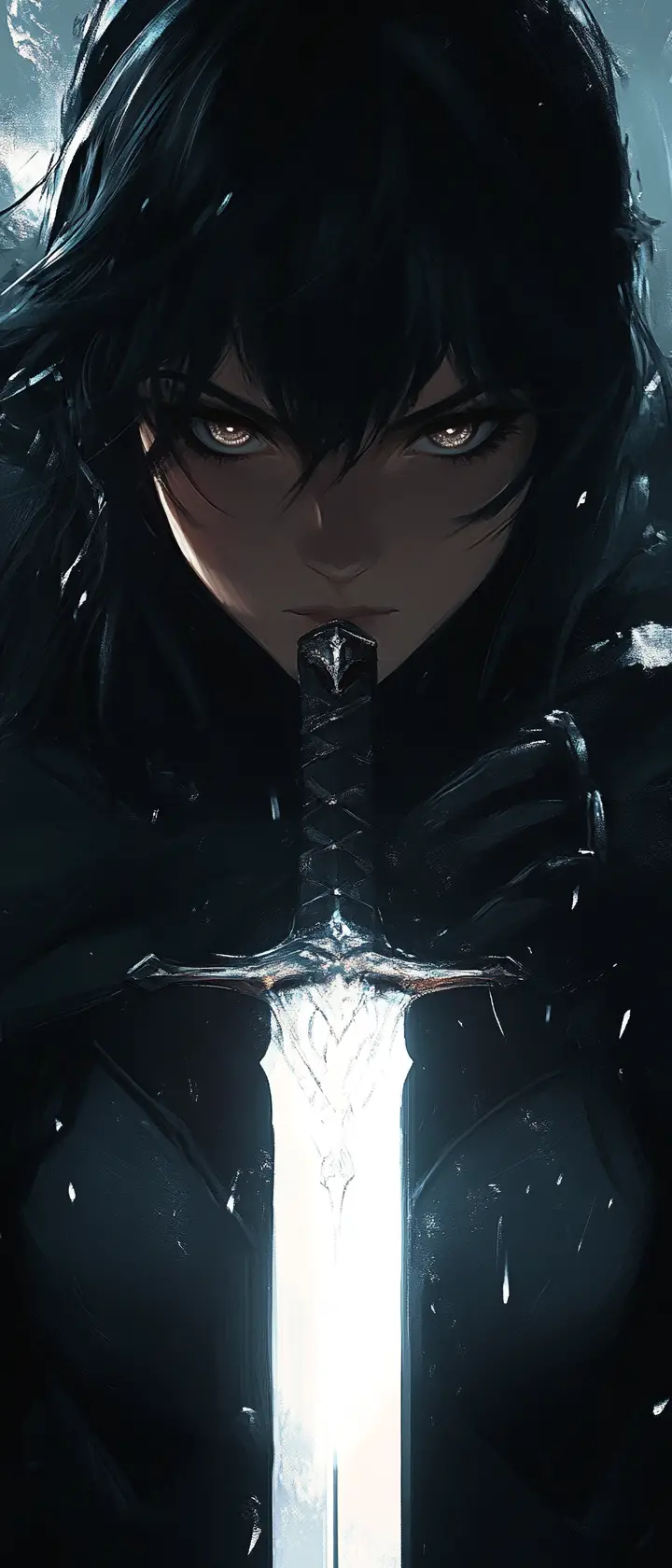 Anime warrior princess in dramatic chiaroscuro portrait