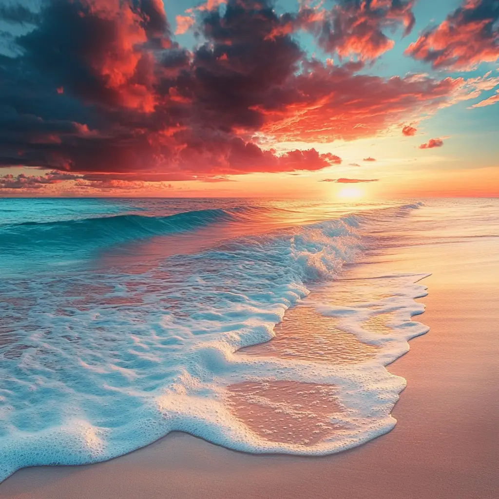 Turquoise Ocean Waves On A Peaceful White Sand Beach