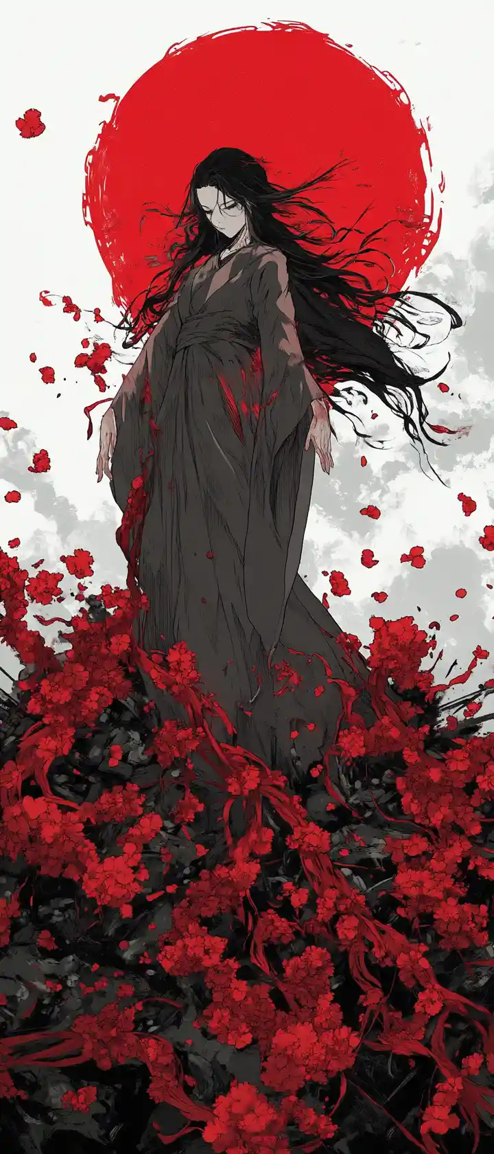 Warrior woman atop shattered divine crowns in silence