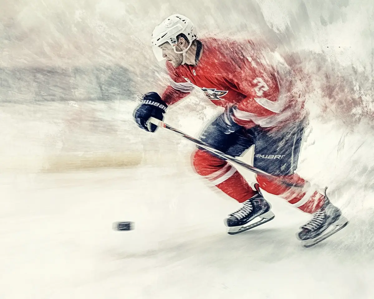 Abstract motion blur portrait of a dynamic hockey player